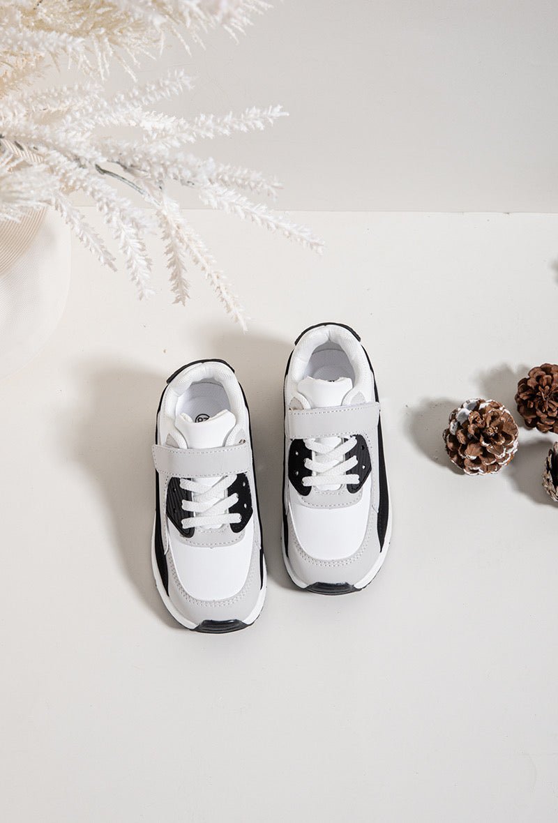 Baskets enfant noires et blanches – Chaussures de sport confortables à scratch - MiniWalks
