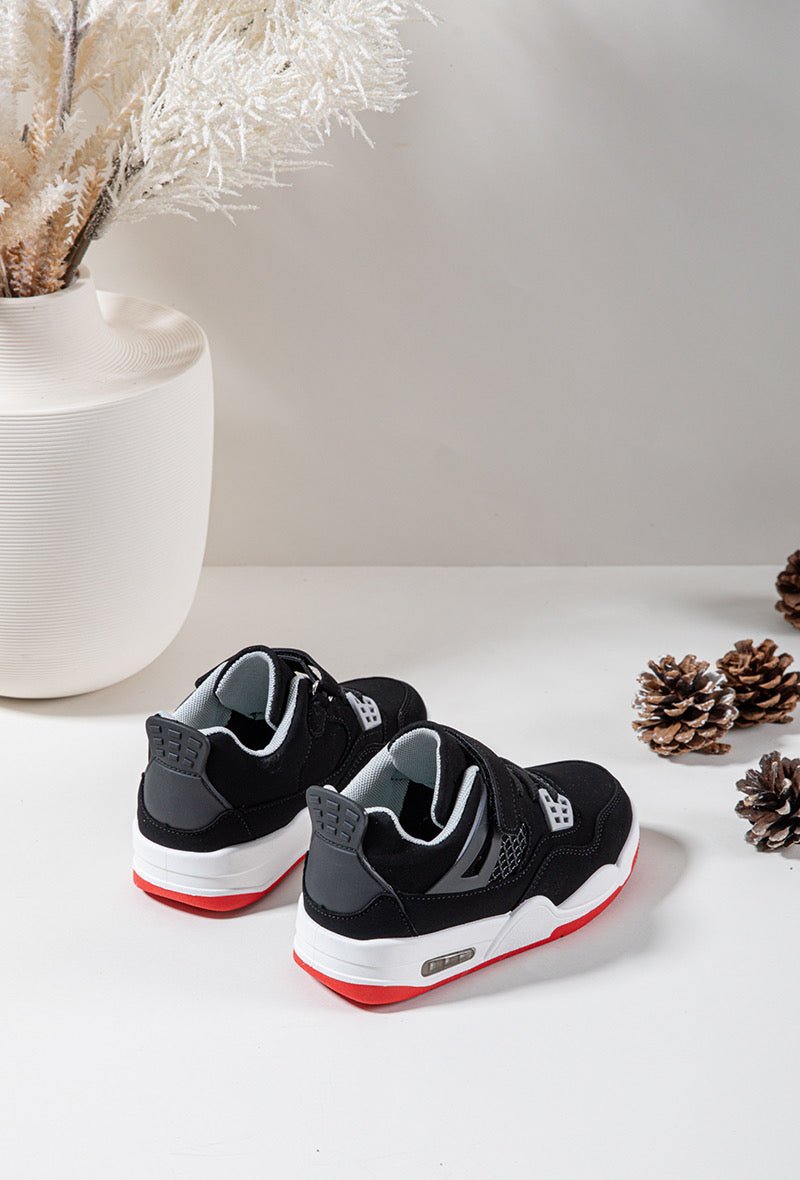 Baskets enfant noires et rouges – Chaussures de sport tendance à scratch et lacets élastiques - MiniWalks