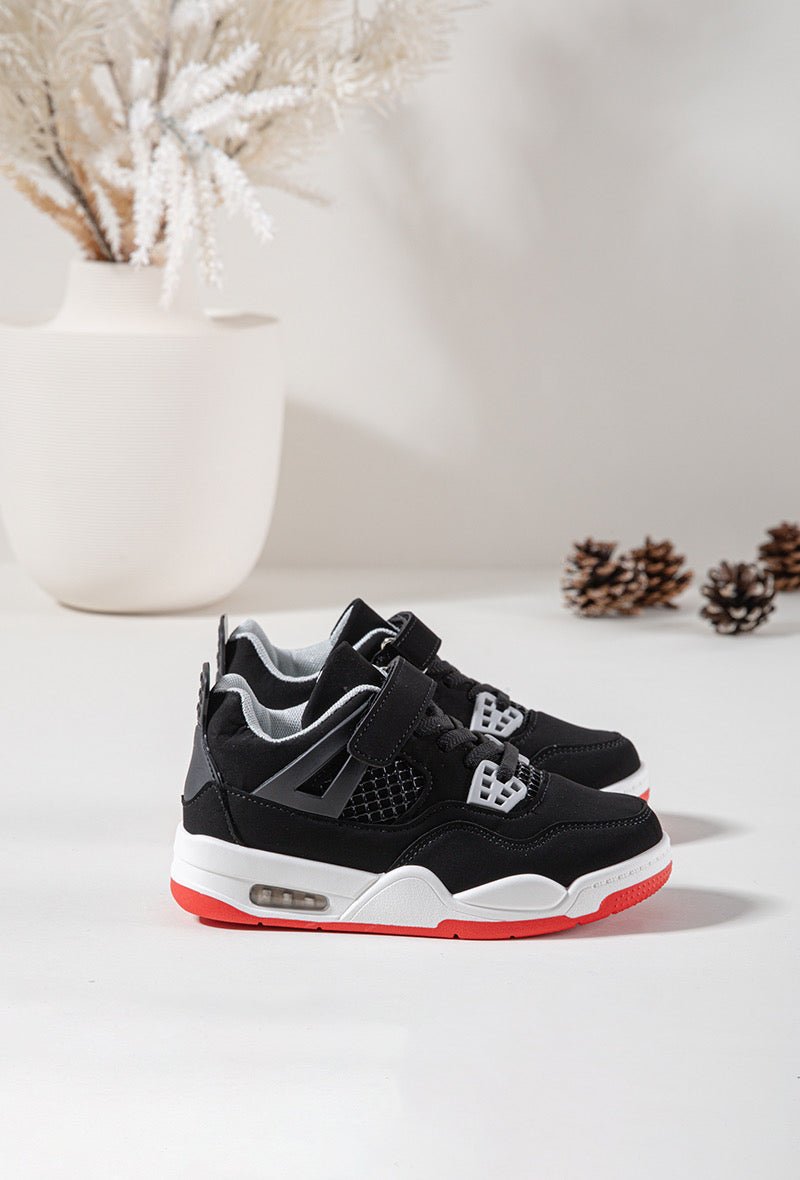 Baskets enfant noires et rouges – Chaussures de sport tendance à scratch et lacets élastiques - MiniWalks