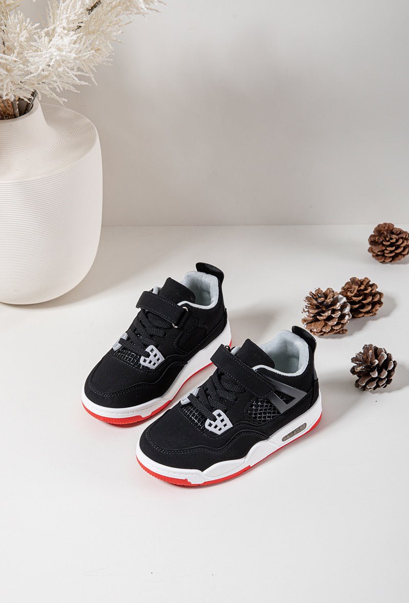 Baskets enfant noires et rouges – Chaussures de sport tendance à scratch et lacets élastiques - MiniWalks