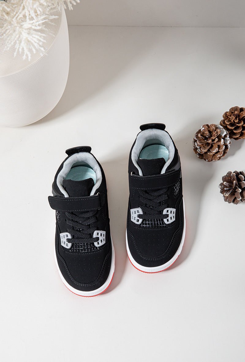 Baskets enfant noires et rouges – Chaussures de sport tendance à scratch et lacets élastiques - MiniWalks