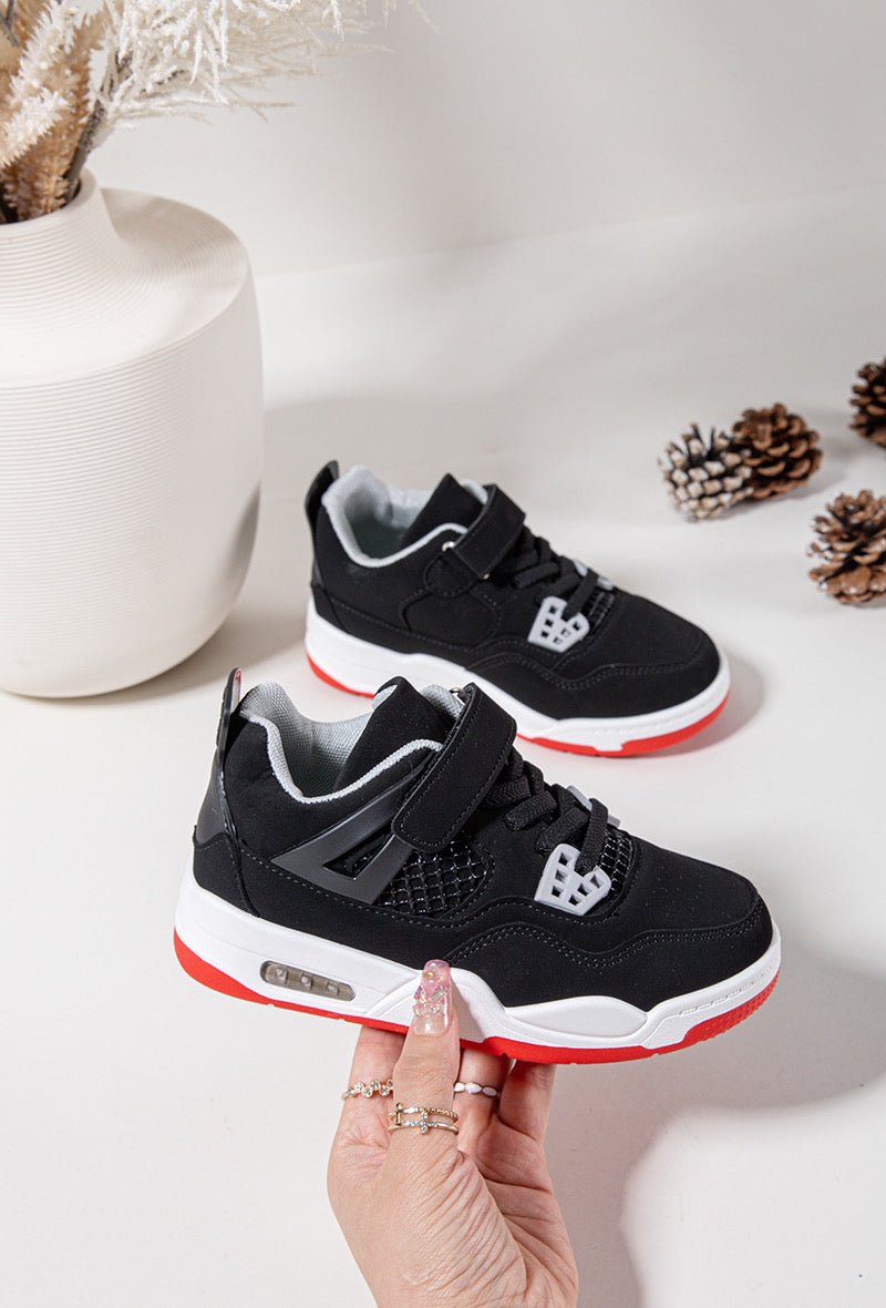 Baskets enfant noires et rouges – Chaussures de sport tendance à scratch et lacets élastiques - MiniWalks
