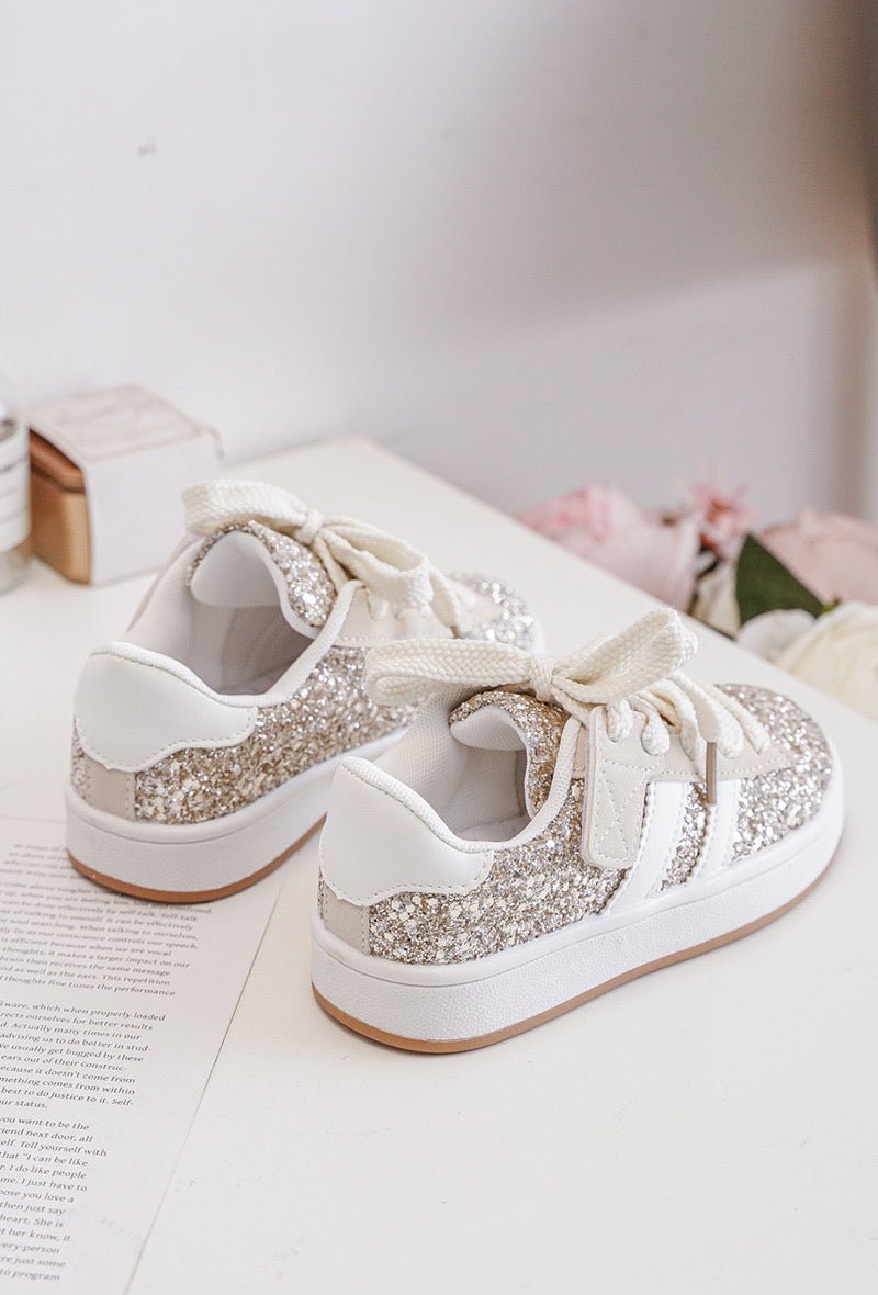 Baskets fille à scratch et lacets – Chaussures enfant pailletées dorées confortables et légères - MiniWalks