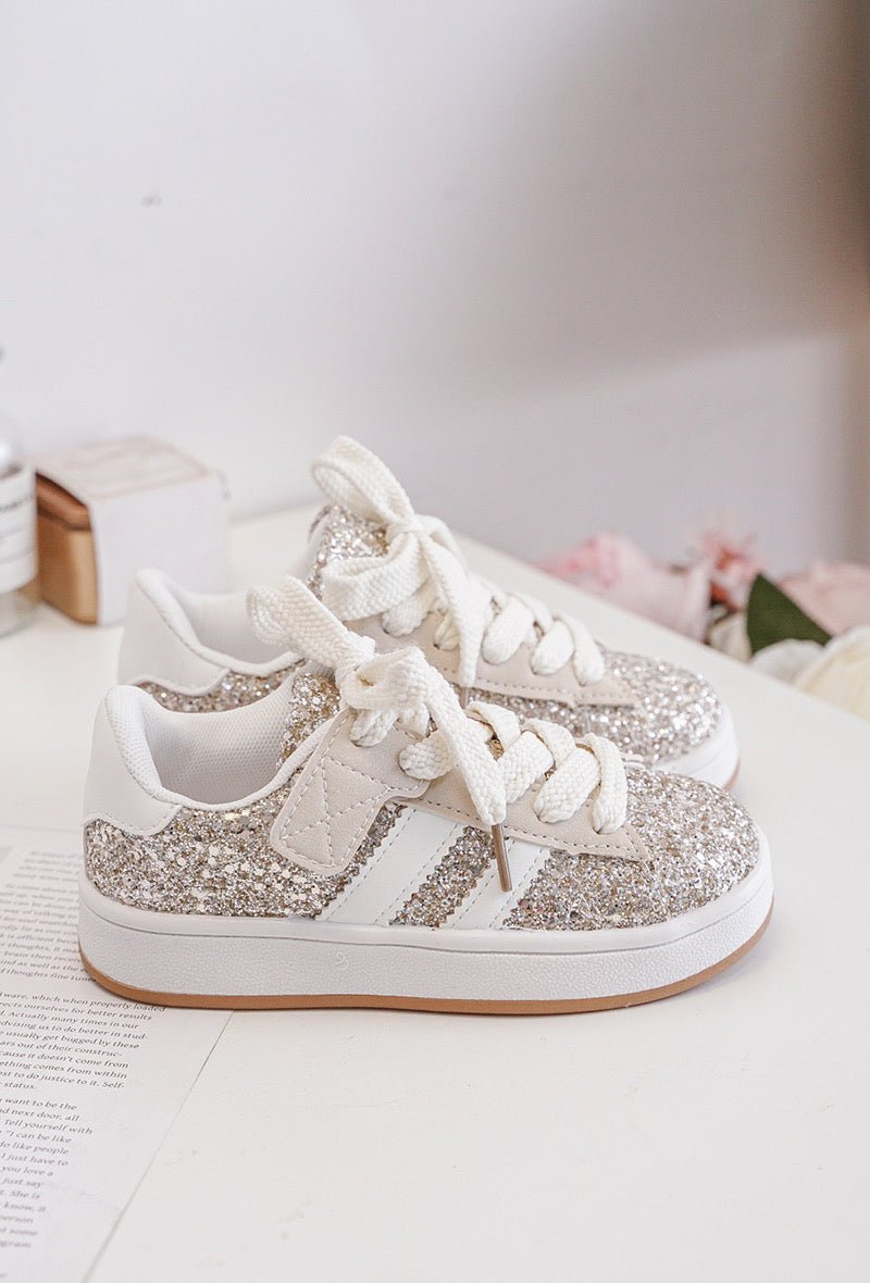 Baskets fille à scratch et lacets – Chaussures enfant pailletées dorées confortables et légères - MiniWalks