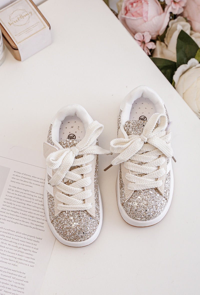 Baskets fille à scratch et lacets – Chaussures enfant pailletées dorées confortables et légères - MiniWalks