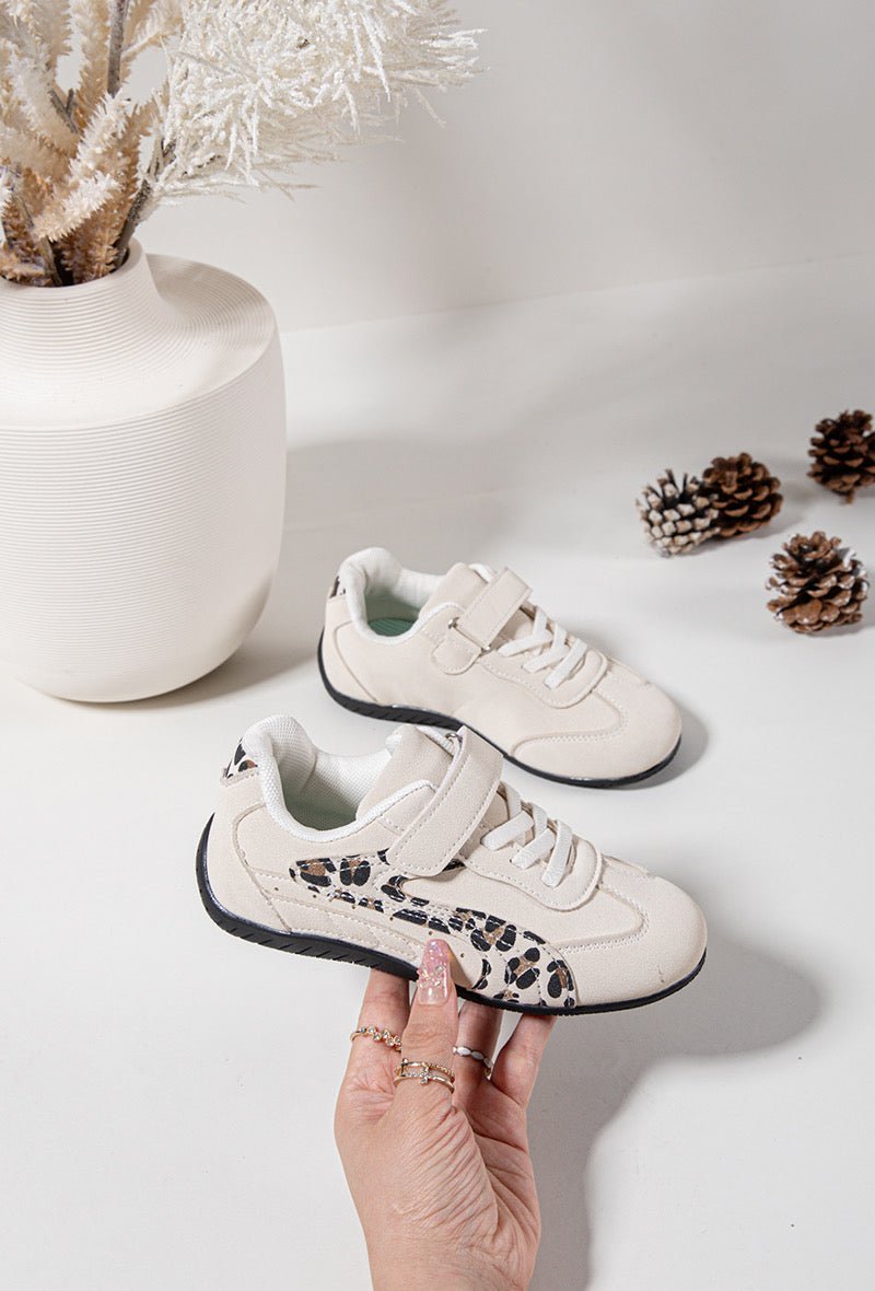 Baskets fille beige à paillettes dorées – Chaussures enfant à scratch légères et confortables - MiniWalks