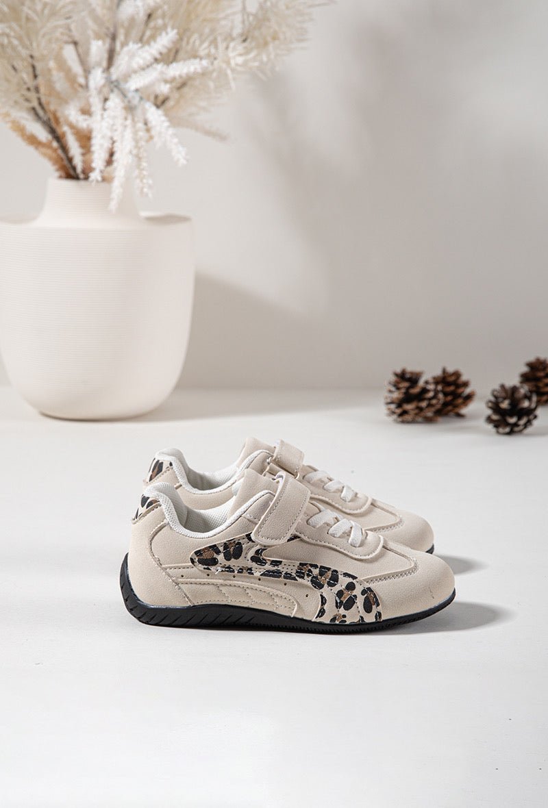 Baskets fille beige à paillettes dorées – Chaussures enfant à scratch légères et confortables - MiniWalks