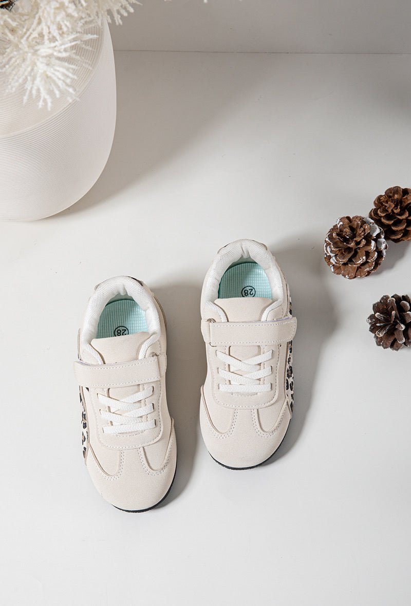 Baskets fille beige à paillettes dorées – Chaussures enfant à scratch légères et confortables - MiniWalks