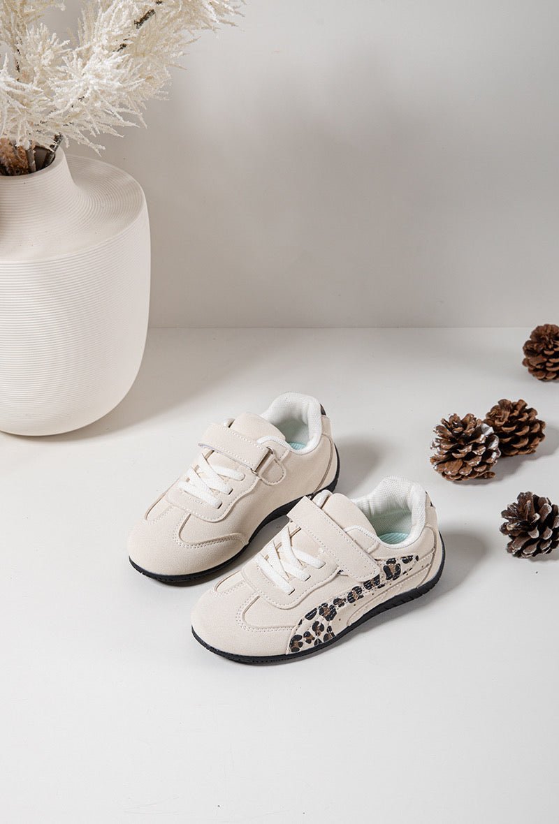Baskets fille beige à paillettes dorées – Chaussures enfant à scratch légères et confortables - MiniWalks