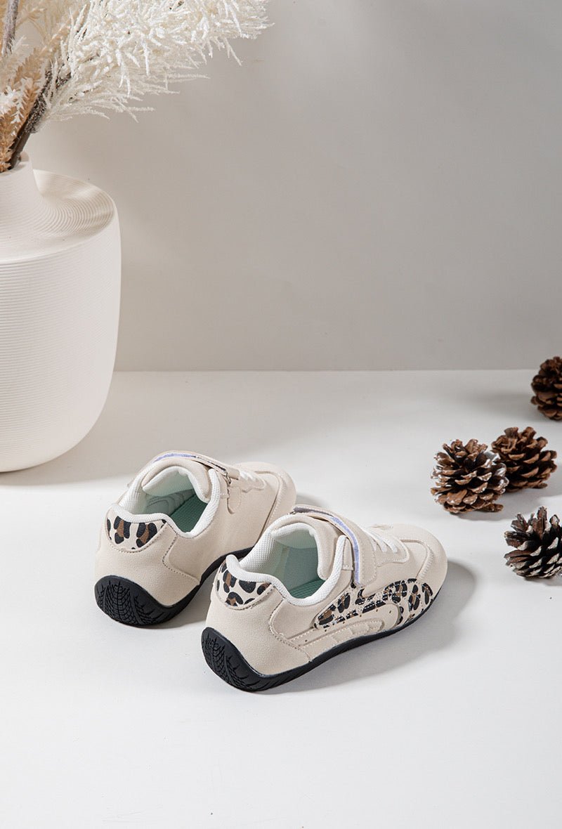 Baskets fille beige à paillettes dorées – Chaussures enfant à scratch légères et confortables - MiniWalks
