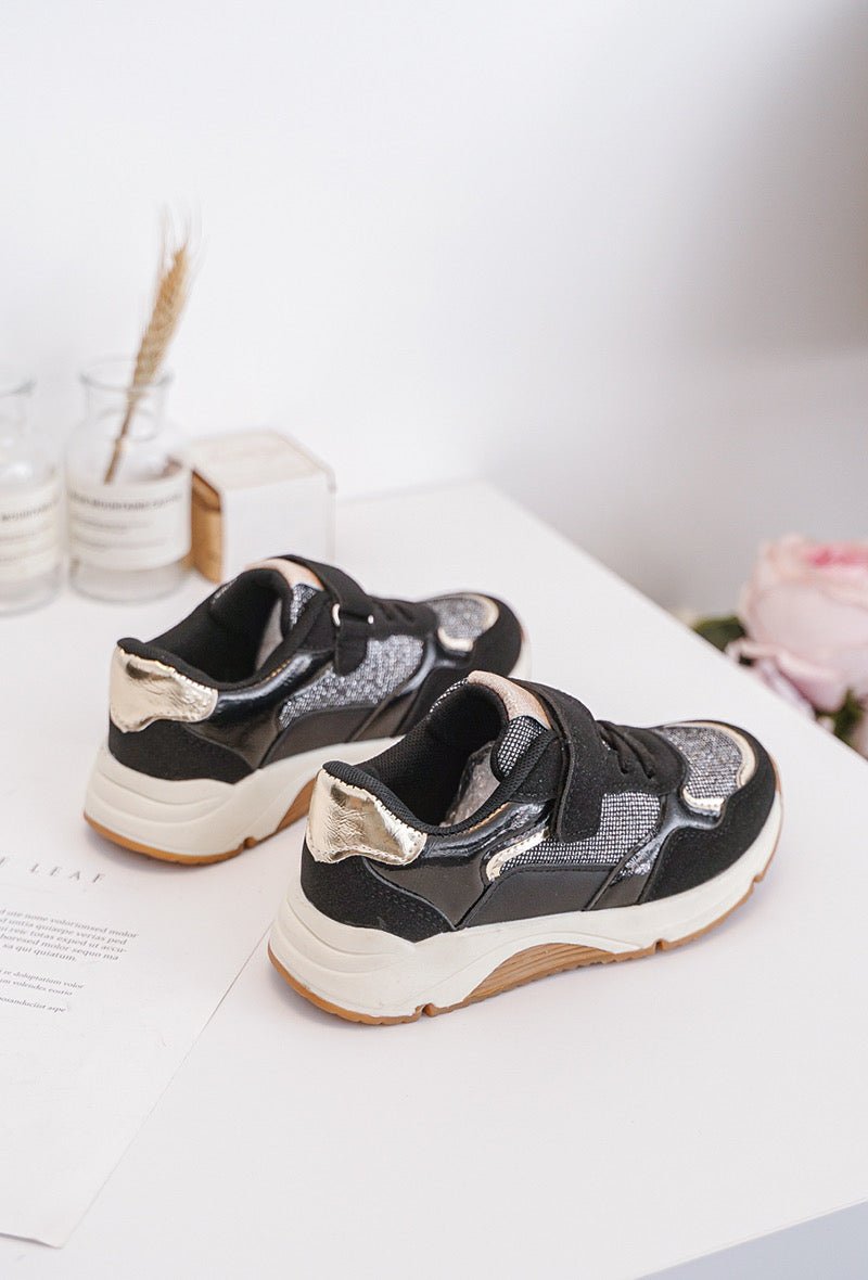 Baskets fille noires et dorées à scratch – Chaussures enfant confortables et tendance - MiniWalks