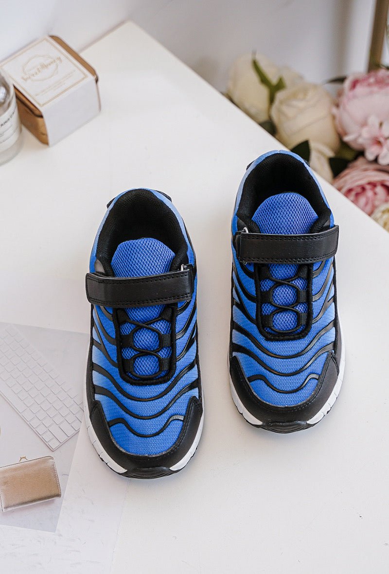 Baskets garçon bleues et noires à scratch – Chaussures enfant sport confortables et légères - MiniWalks