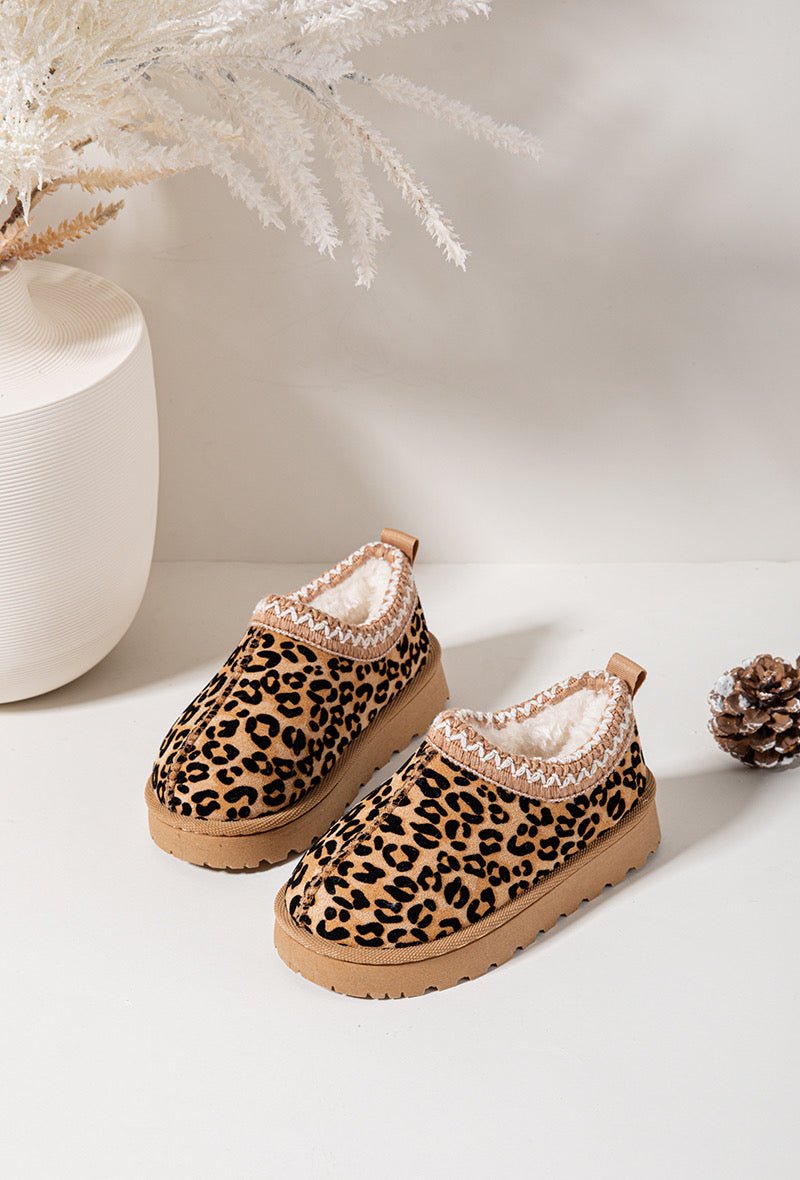 Bottines enfant à imprimé léopard – Chaussures d’hiver fourrées avec bordure tricotée - MiniWalks