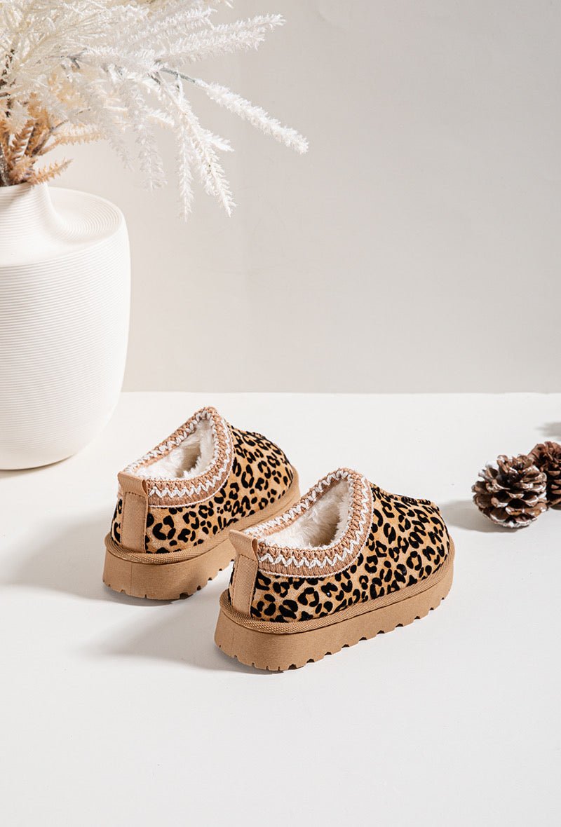 Bottines enfant à imprimé léopard – Chaussures d’hiver fourrées avec bordure tricotée - MiniWalks