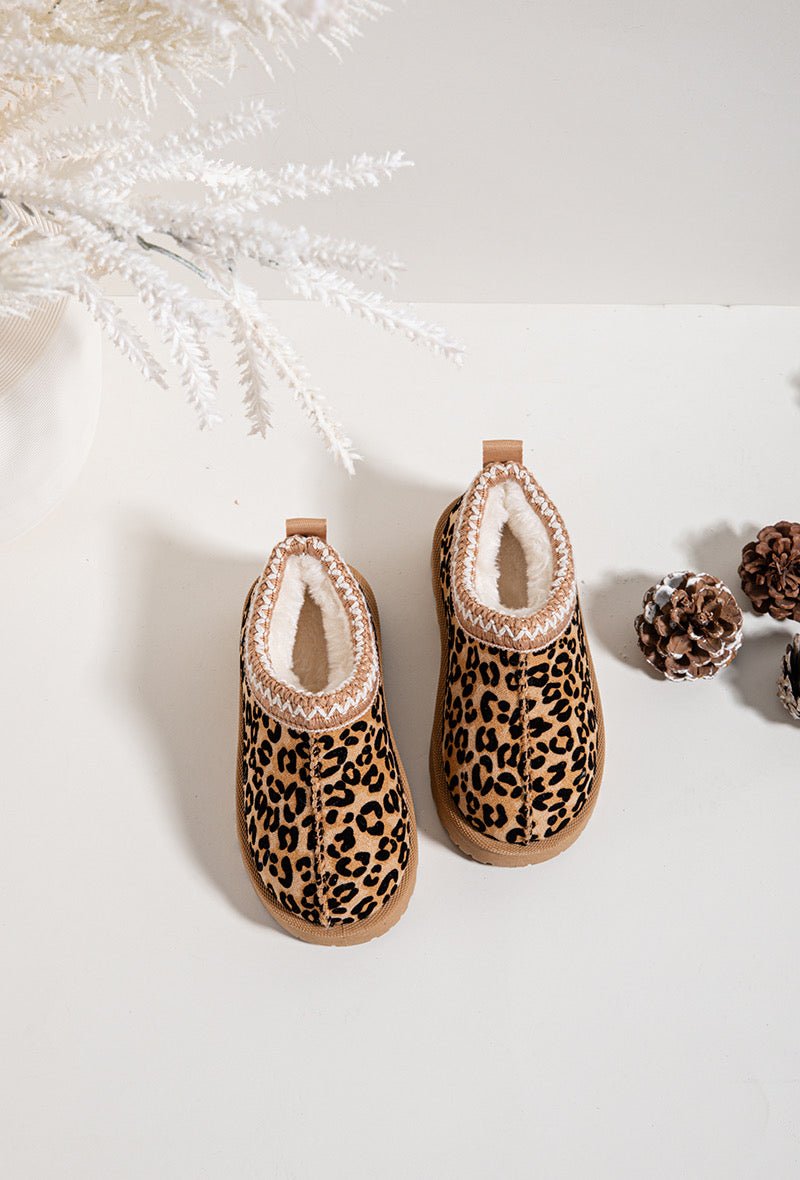 Bottines enfant à imprimé léopard – Chaussures d’hiver fourrées avec bordure tricotée - MiniWalks