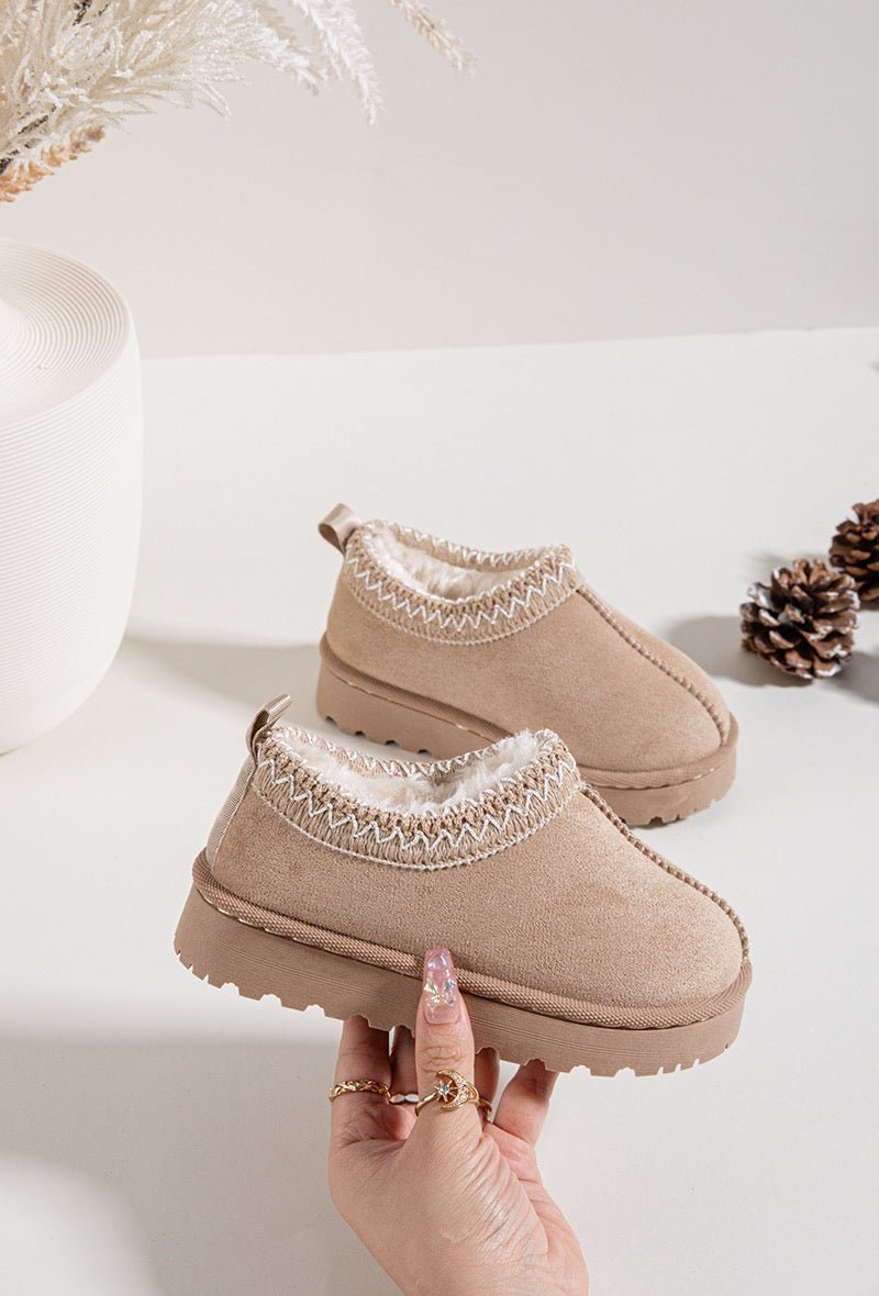 Bottines enfant camel fourrées à bordure tricotée – Chaussures d’hiver chaudes et confortables - MiniWalks