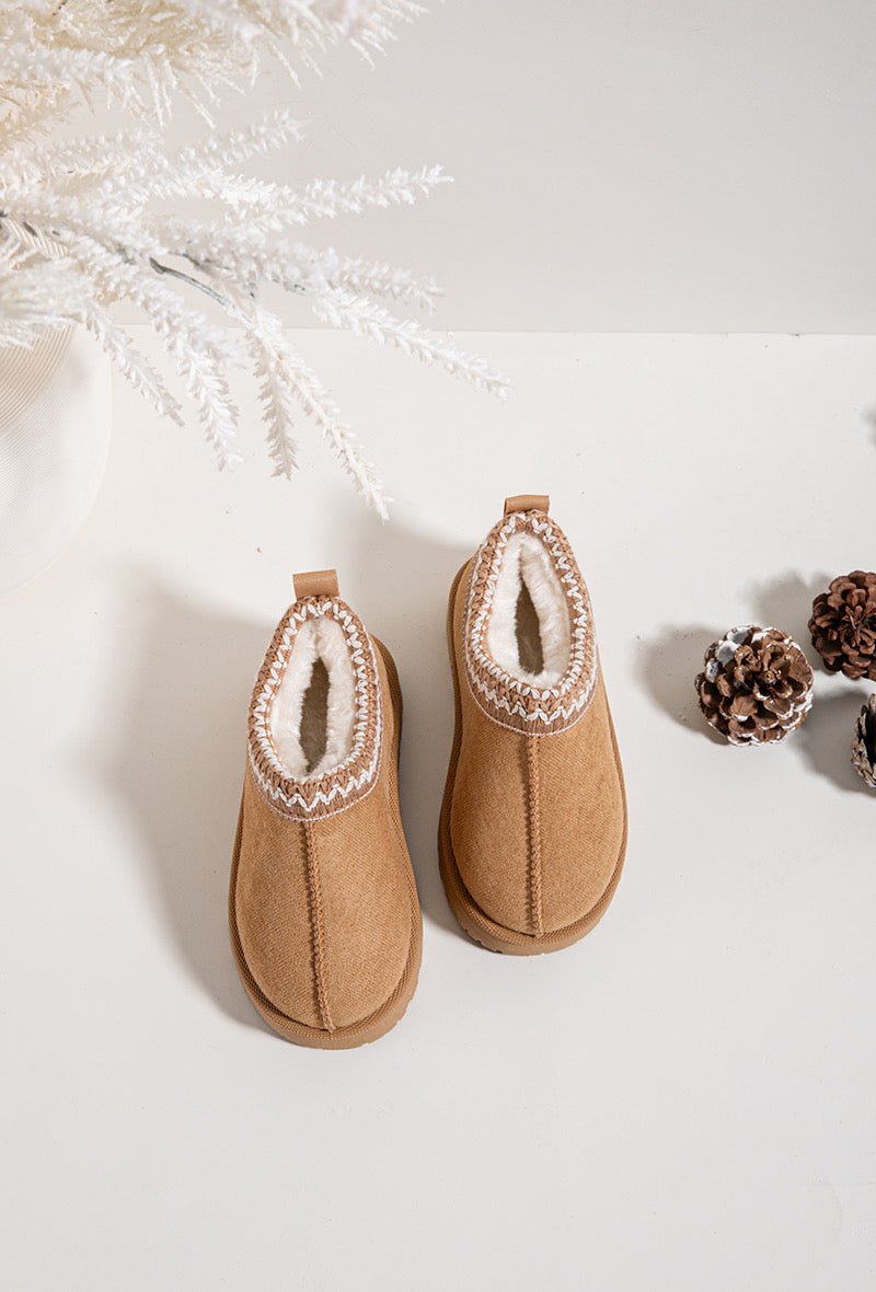 Bottines enfant camel fourrées à bordure tricotée – Chaussures d’hiver chaudes et confortables - MiniWalks