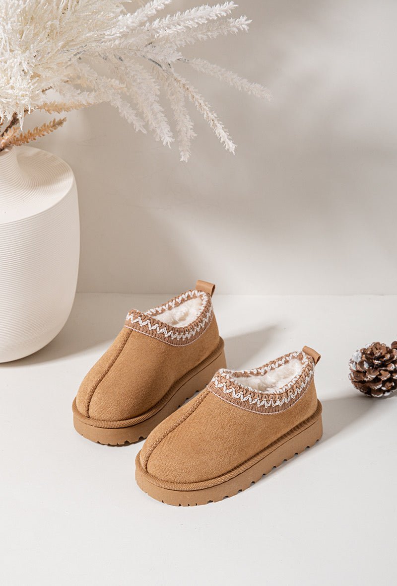 Bottines enfant camel fourrées à bordure tricotée – Chaussures d’hiver chaudes et confortables - MiniWalks