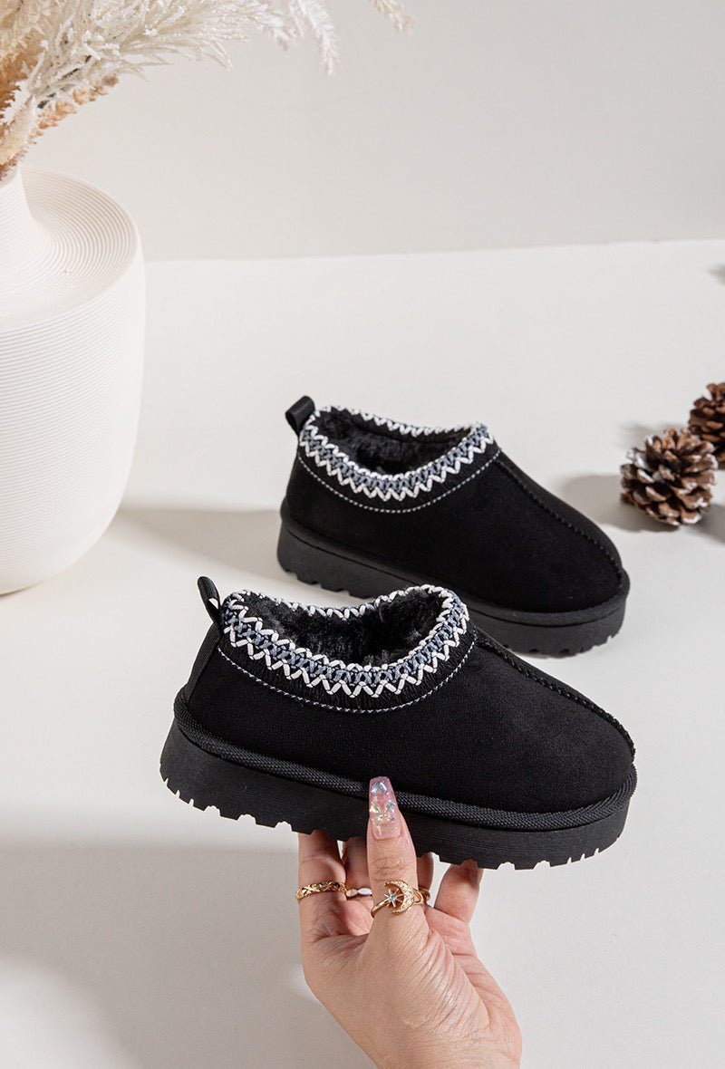 Bottines enfant camel fourrées à bordure tricotée – Chaussures d’hiver chaudes et confortables - MiniWalks