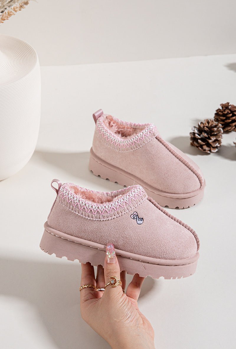 Bottines enfant camel fourrées à bordure tricotée – Chaussures d’hiver chaudes et confortables - MiniWalks