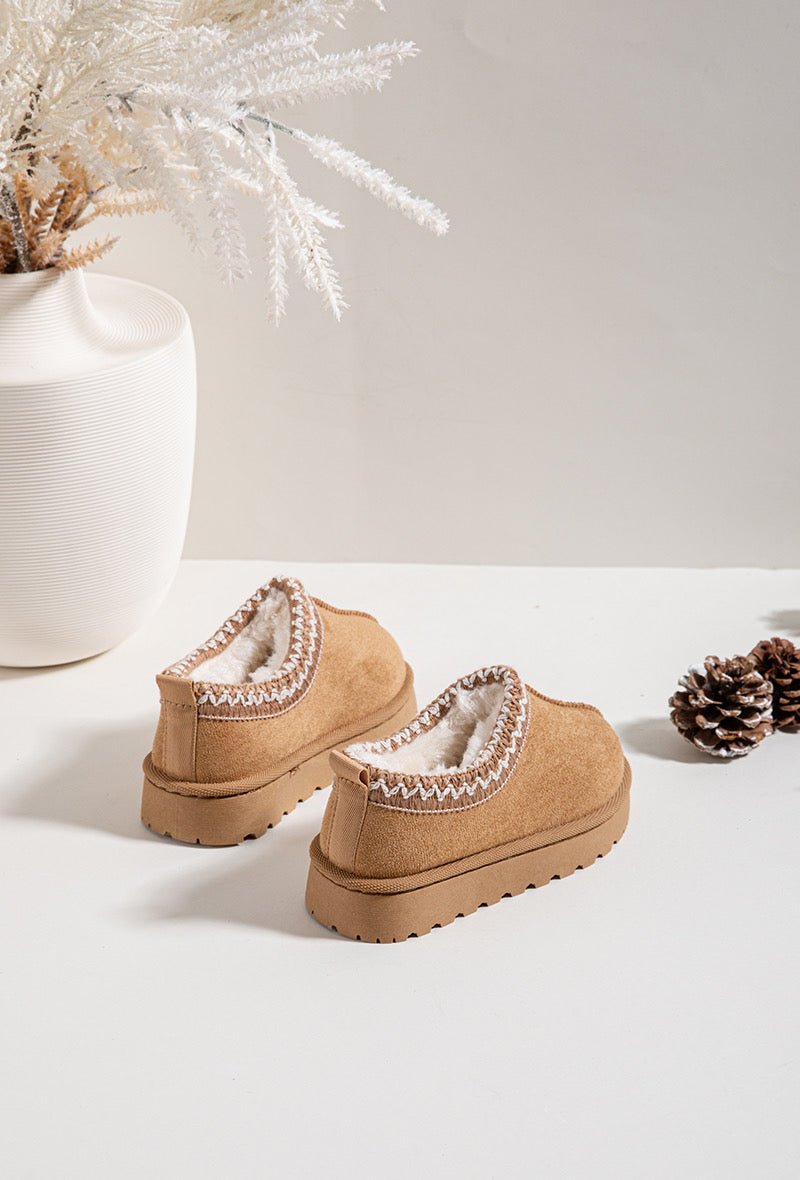 Bottines enfant camel fourrées à bordure tricotée – Chaussures d’hiver chaudes et confortables - MiniWalks