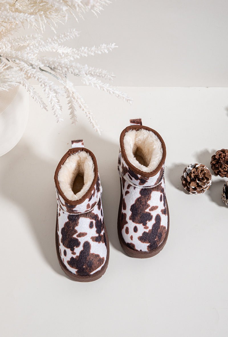 Bottines enfant fourrées à imprimé vache – Chaussures d’hiver originales et chaudes - MiniWalks