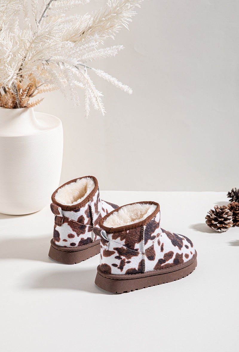 Bottines enfant fourrées à imprimé vache – Chaussures d’hiver originales et chaudes - MiniWalks