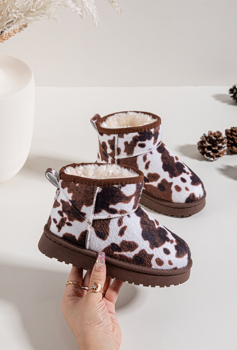 Bottines enfant fourrées à imprimé vache – Chaussures d’hiver originales et chaudes - MiniWalks