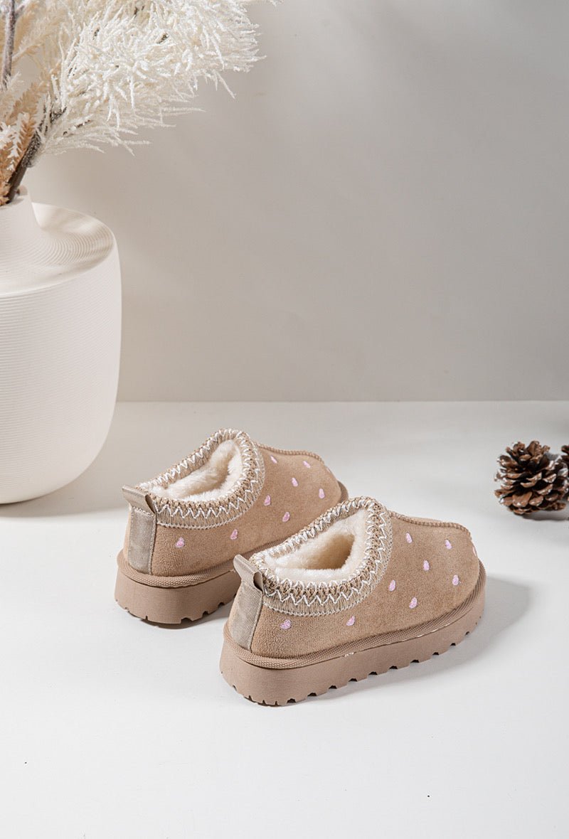 Bottines fille beige à cœurs – Bottines enfant fourrées chaudes et antidérapantes pour l’hiver - MiniWalks