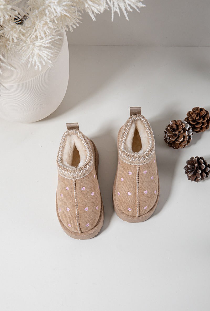Bottines fille beige à cœurs – Bottines enfant fourrées chaudes et antidérapantes pour l’hiver - MiniWalks