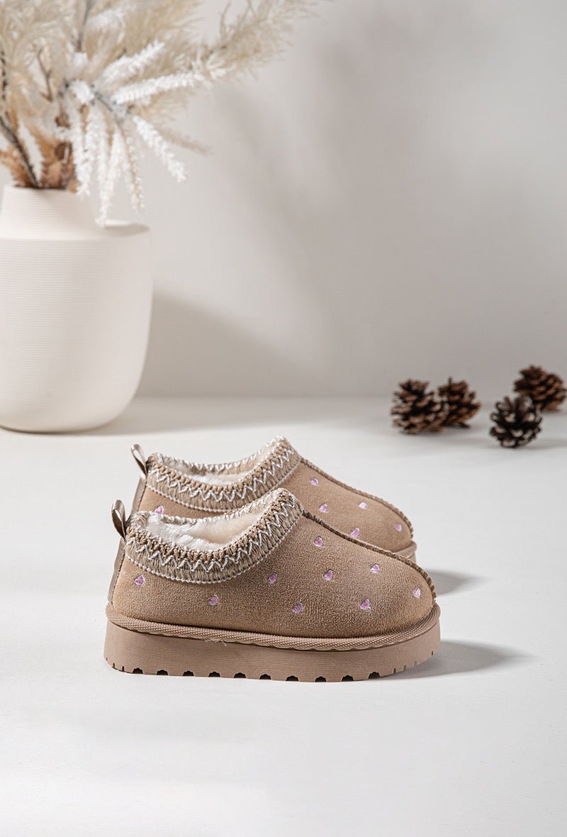 Bottines fille beige à cœurs – Bottines enfant fourrées chaudes et antidérapantes pour l’hiver - MiniWalks