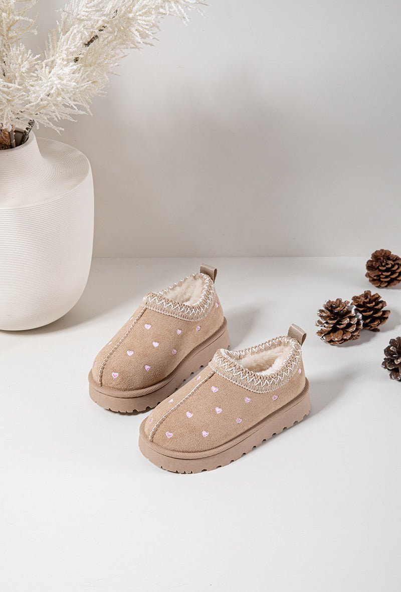 Bottines fille beige à cœurs – Bottines enfant fourrées chaudes et antidérapantes pour l’hiver - MiniWalks