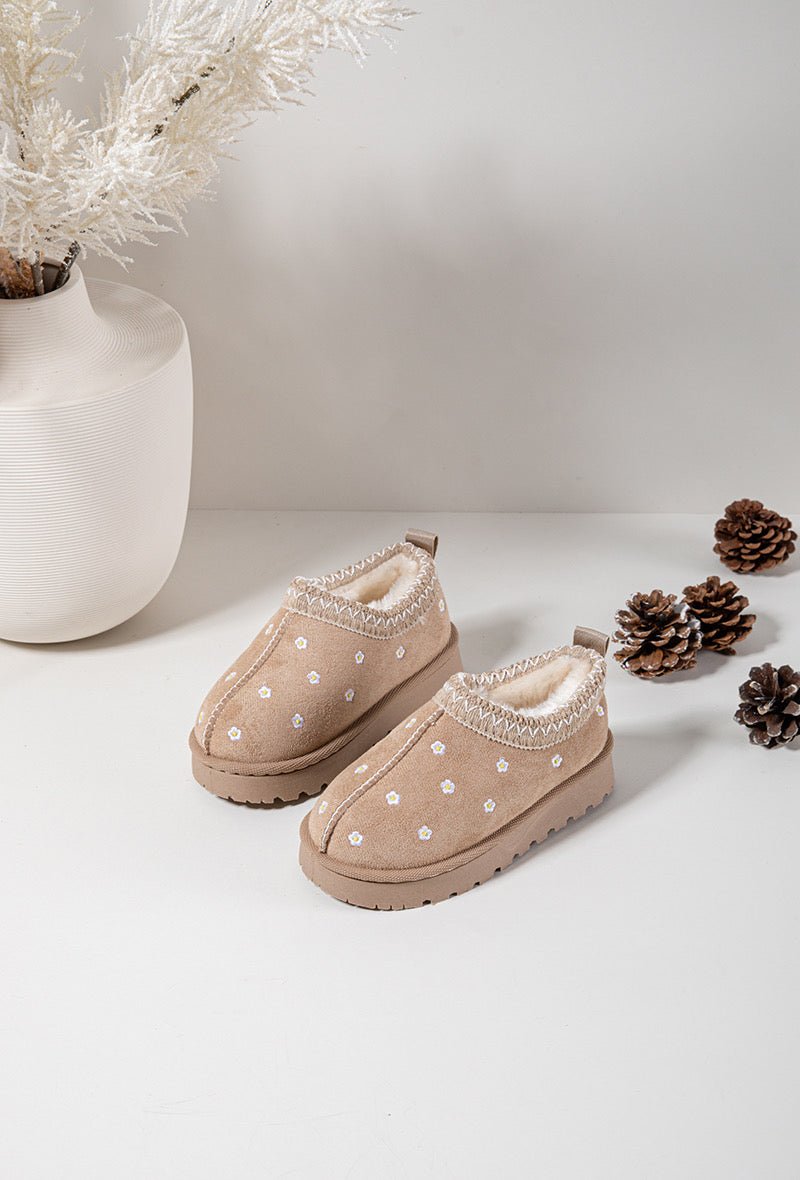 Bottines fille beige à fleurs – Bottines enfant fourrées chaudes et antidérapantes pour l’hiver - MiniWalks
