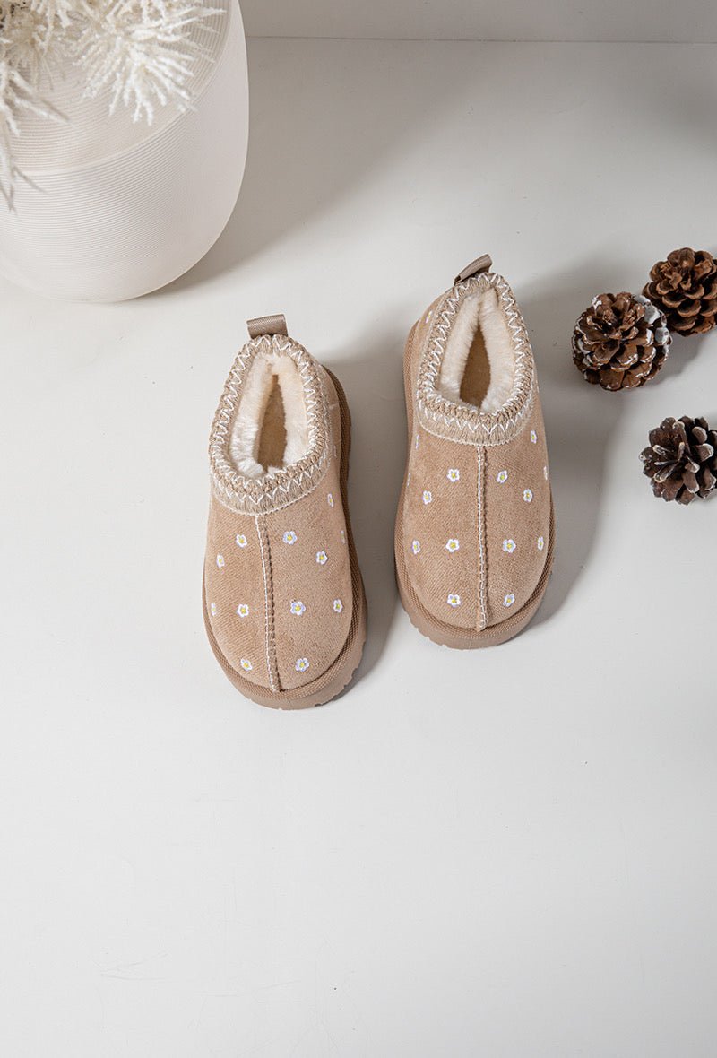 Bottines fille beige à fleurs – Bottines enfant fourrées chaudes et antidérapantes pour l’hiver - MiniWalks
