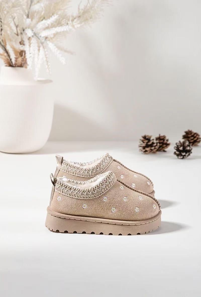 Bottines fille beige à fleurs – Bottines enfant fourrées chaudes et antidérapantes pour l’hiver - MiniWalks