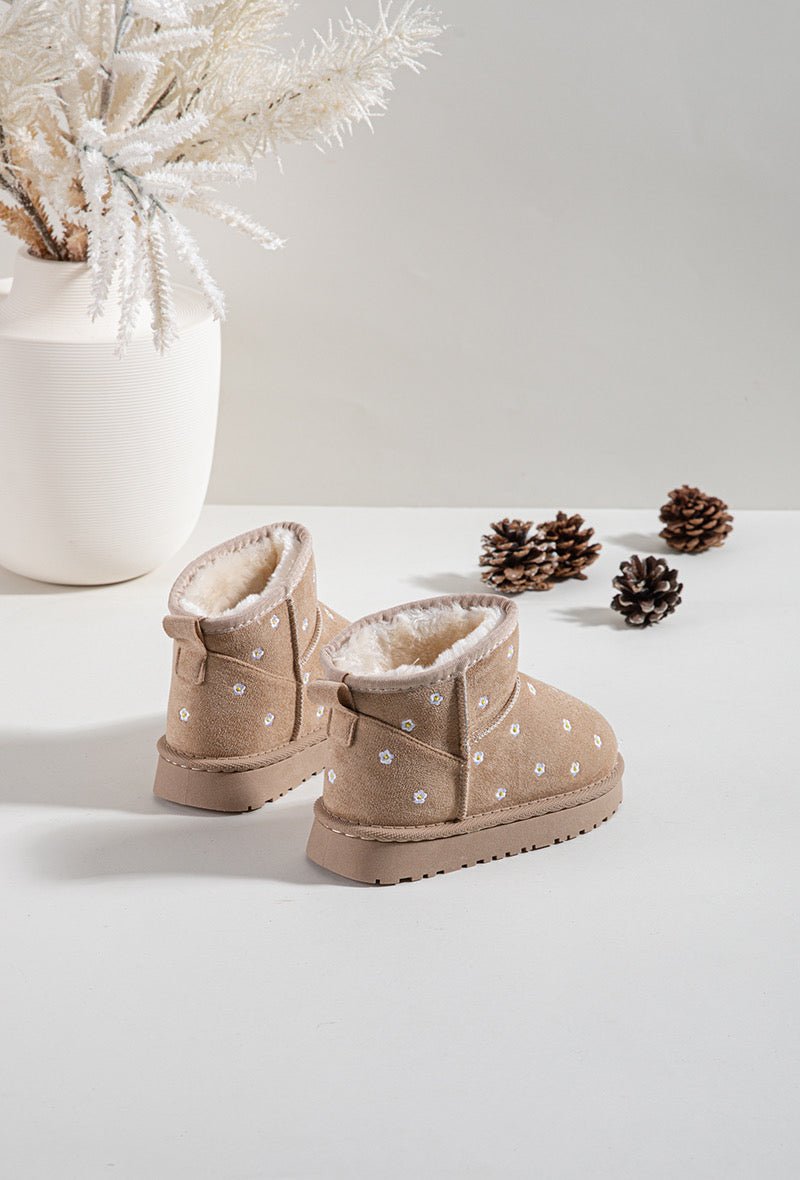 Bottines fille montantes beige à fleurs – Bottines enfant fourrées chaudes et antidérapantes pour l’hiver - MiniWalks