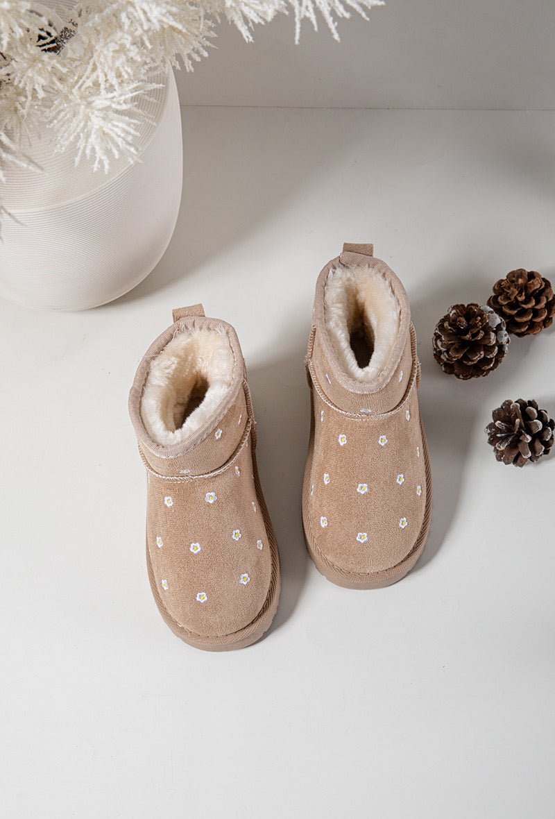 Bottines fille montantes beige à fleurs – Bottines enfant fourrées chaudes et antidérapantes pour l’hiver - MiniWalks