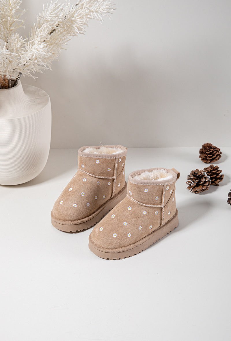 Bottines fille montantes beige à fleurs – Bottines enfant fourrées chaudes et antidérapantes pour l’hiver - MiniWalks