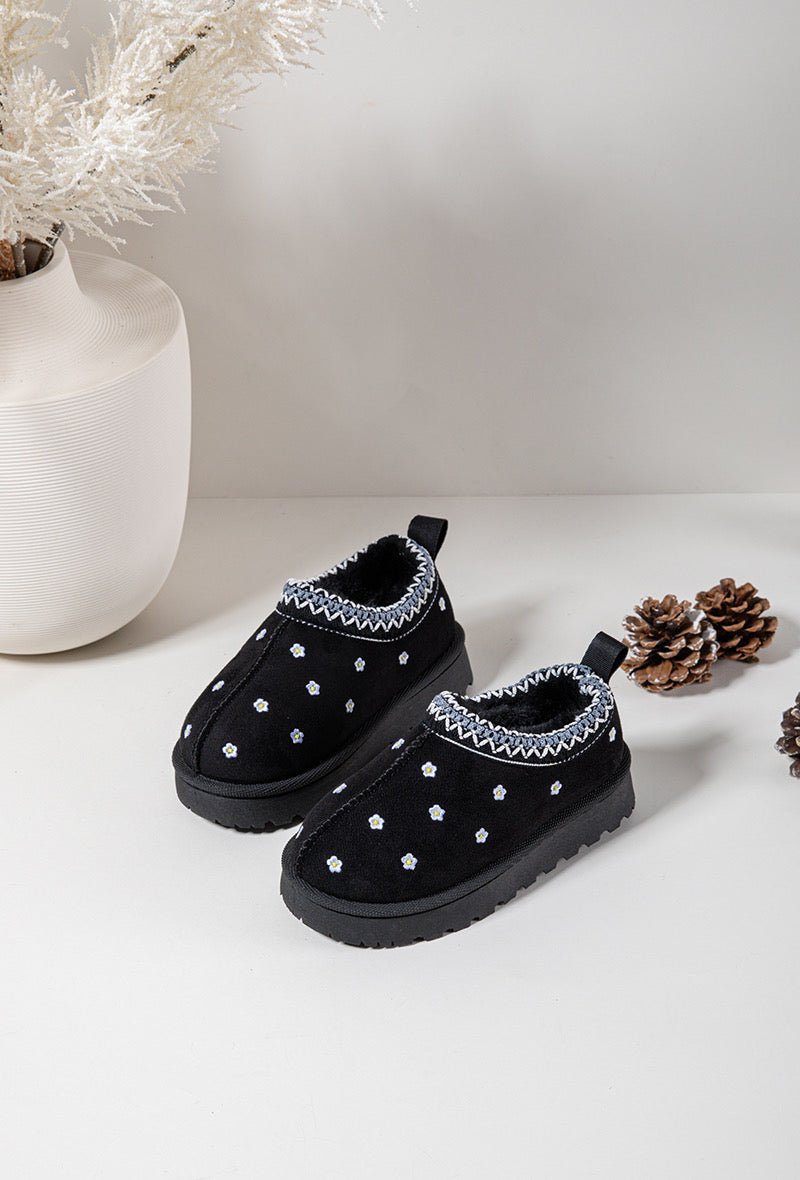Bottines fille noires à fleurs – Bottines enfant fourrées chaudes et antidérapantes pour l’hiver - MiniWalks