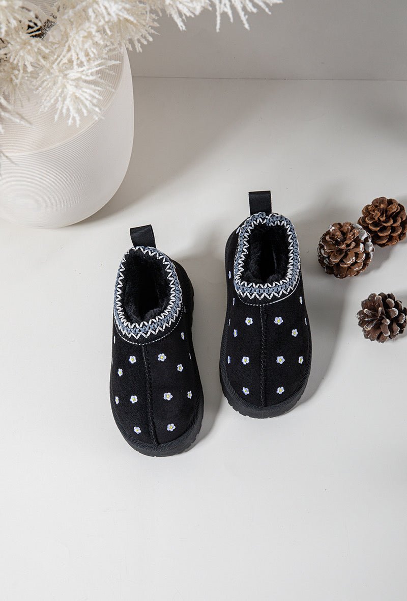 Bottines fille noires à fleurs – Bottines enfant fourrées chaudes et antidérapantes pour l’hiver - MiniWalks