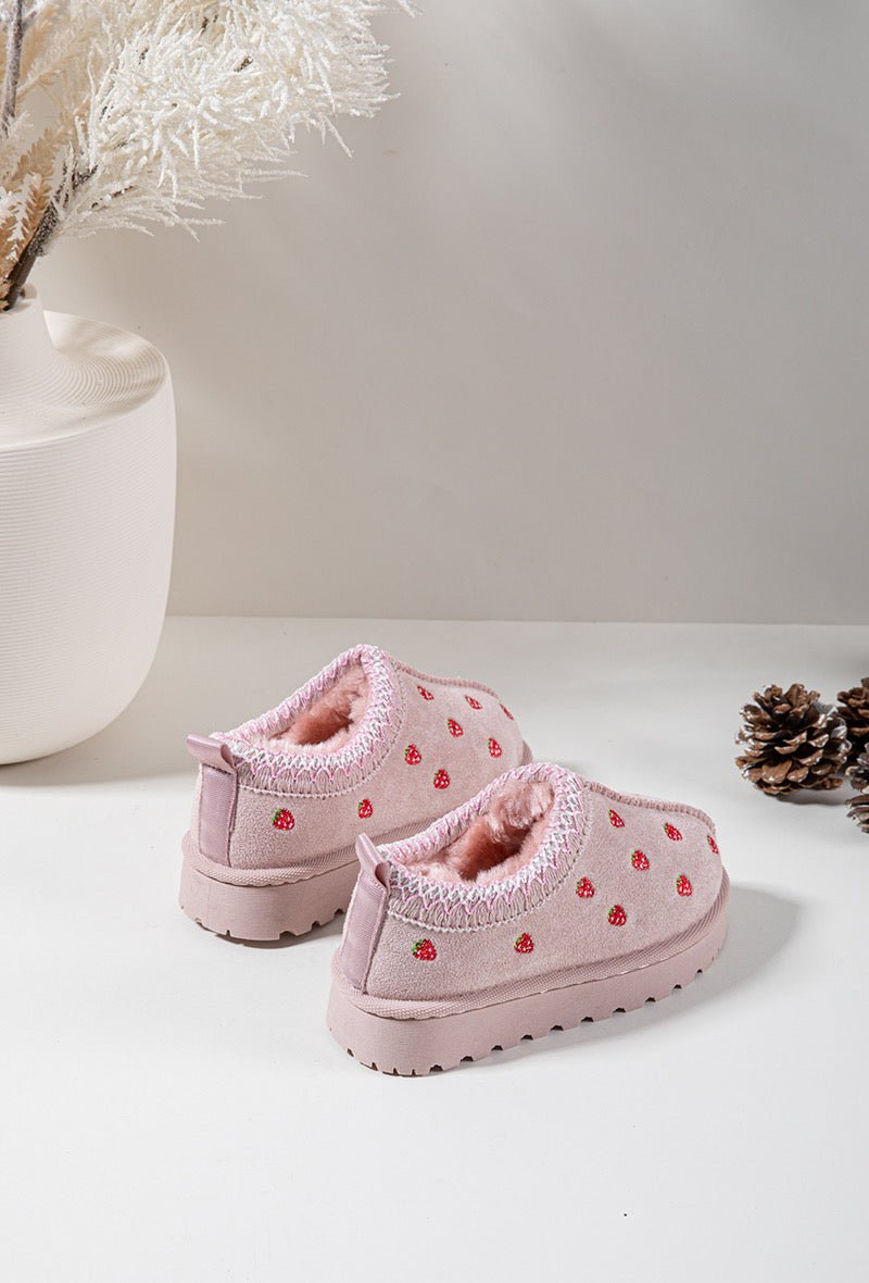 Bottines fille roses à fraises – Bottines enfant fourrées chaudes et antidérapantes pour l’hiver - MiniWalks