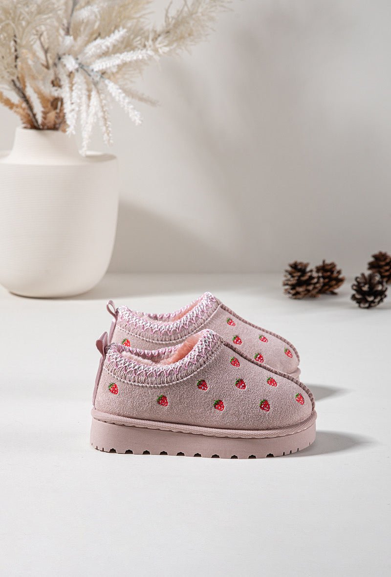 Bottines fille roses à fraises – Bottines enfant fourrées chaudes et antidérapantes pour l’hiver - MiniWalks