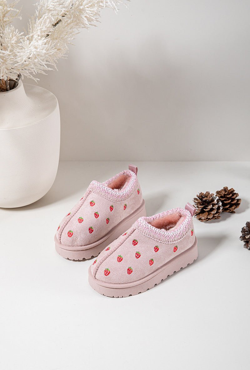Bottines fille roses à fraises – Bottines enfant fourrées chaudes et antidérapantes pour l’hiver - MiniWalks