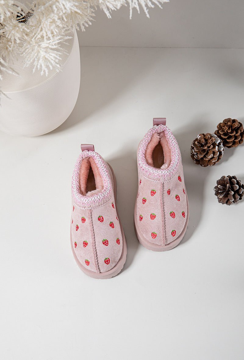 Bottines fille roses à fraises – Bottines enfant fourrées chaudes et antidérapantes pour l’hiver - MiniWalks