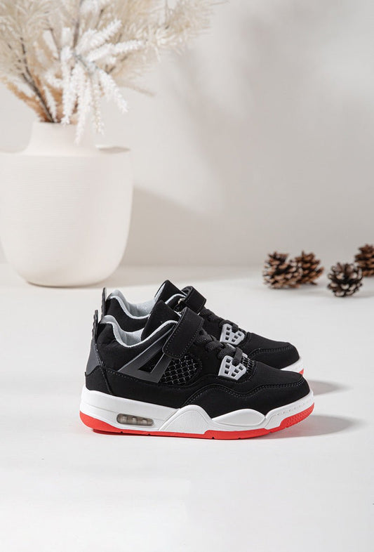 Baskets enfant noires et rouges – Chaussures de sport tendance à scratch et lacets élastiques - MiniWalks