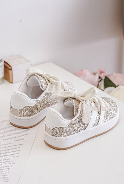 Baskets fille à scratch et lacets – Chaussures enfant pailletées dorées confortables et légères - MiniWalks