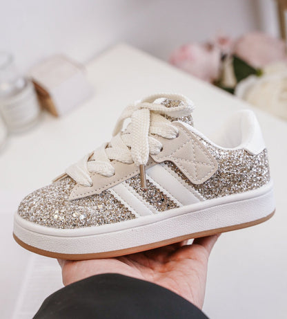 Baskets fille à scratch et lacets – Chaussures enfant pailletées dorées confortables et légères - MiniWalks
