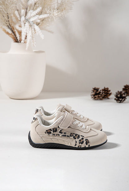 Baskets fille beige à paillettes dorées – Chaussures enfant à scratch légères et confortables - MiniWalks