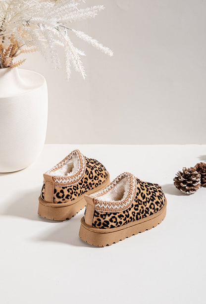 Bottines enfant à imprimé léopard – Chaussures d’hiver fourrées avec bordure tricotée - MiniWalks