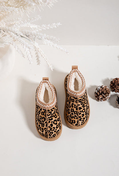 Bottines enfant à imprimé léopard – Chaussures d’hiver fourrées avec bordure tricotée - MiniWalks